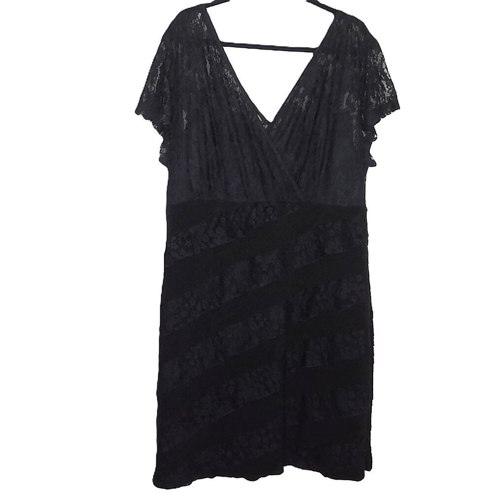 New Dressbarn Collection Black Lace Dress Stretch Faux Wrap Top Lined Plus Sz 24